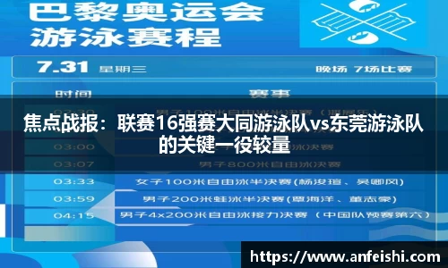 焦点战报：联赛16强赛大同游泳队vs东莞游泳队的关键一役较量